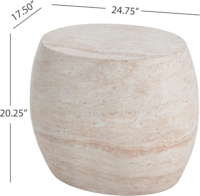 Christopher Knight Home Jayme 20.25" Indoor Outdoor Oval Accent Side Table, Patio Decorative End Table, Lightweight Concrete Garden Stool for Patio Living Room Balcony & Garden Decor, Travertine