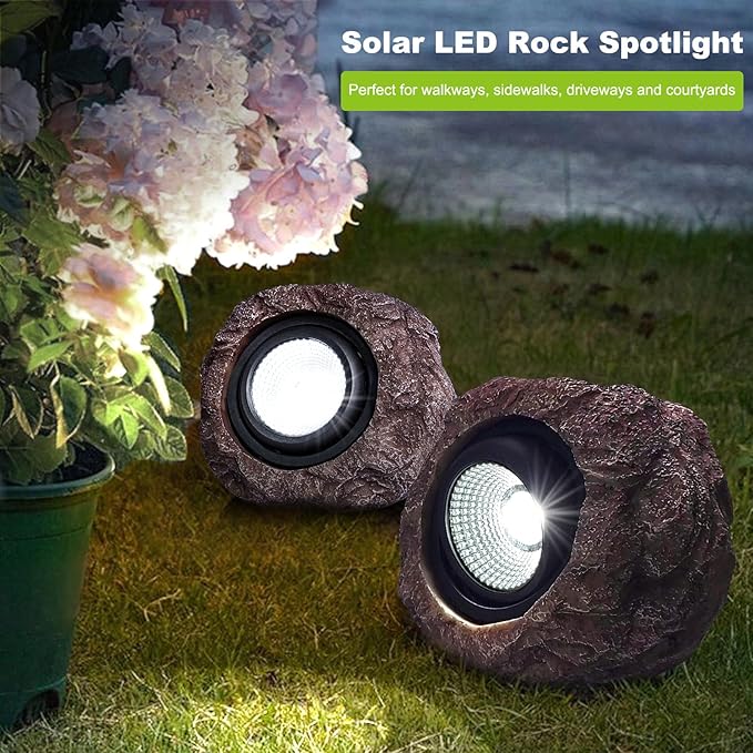 Outdoor Solar Rock Light - 4 Pack, Fake Rock IP65 Waterproof LED Super Bright Spotlight for Deck, Staircase, Woods Garden, Walkway, Patio Pond Garden Decorative Nighttime Landscape Filler Lights