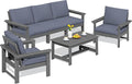 SERWALL HDPE Patio Conversation Set, 6-piece Sectional Outdoor Furniture Set, All Weather Outdoor Couch Set Patio Furniture Set for Deck, Lawn, Grey Frame with Grey Cushion