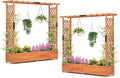 Giantex Set of 2 Raised Garden Bed with Trellis & Hanging Roof, Wood Planter Box with Bottom and Drainage Holes, Freestanding Garden Planter for Flower Vegetable Fruit Herb Climbing Vines, 77"x17"x72"