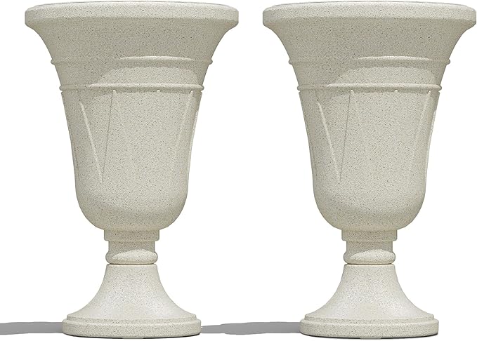 23" Tall Planters for Outdoor Plants Set of 2, Planter with Drainage Holes and Trophy Design, Large Outdoor Planters for Porch, Garden, Beige