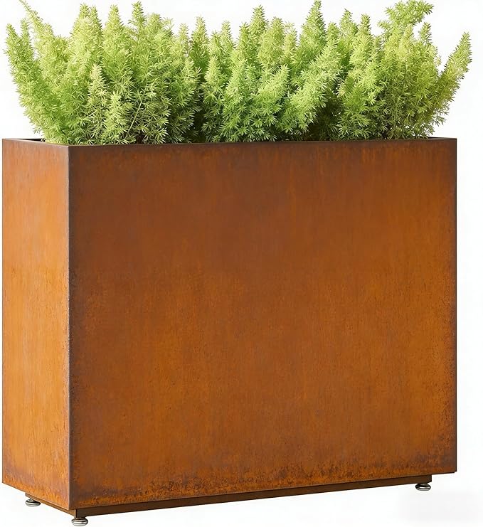 Tall & Long Corten Steel Style Planter with Middle Shelf, 36W x 11D x 30H Large Rectangular Outdoor Planter Box, Paint-free Metal Garden Planter for Patio, Yard, Balcony | Easy 5-Min Assembly, Rust