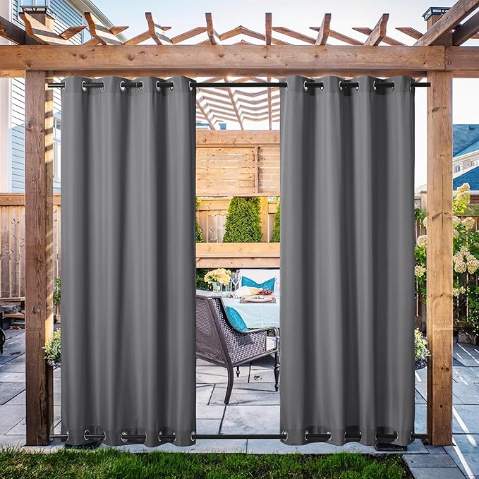NICETOWN Canvas Outdoor Curtains for Patio Waterproof 2 Panels, Thermal Insulated Rustproof Top and Bottom Grommet Outdoor/Indoor Curtains Privacy Protect for Gazebo (55" by 108", Dove Gray)