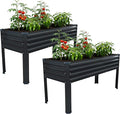 MGNO 2PCS Galvanized Raised Garden Bed Outdoor with Legs,48×18×32in Metal Elevated Raised Planter Box for Backyard, Patio, Balcony, 300lb Capacity,Black