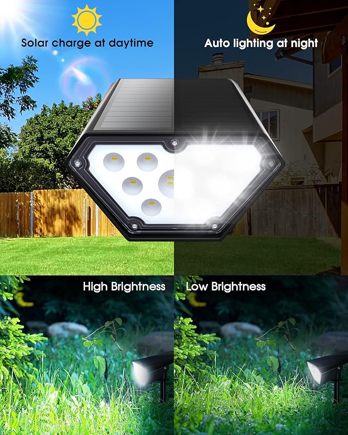 Biling Solar Spot Lights - 2-in-1 Outdoor Landscape Lights, 12 LED Bulbs - Solar Powered, IP67 Waterproof & Adjustable for Patio, Pathway, Yard, Garden, Driveway & Pool