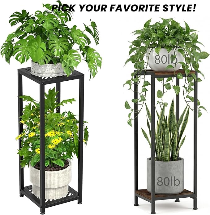 TOSKING 30" Tall Plant Stand, 2-Tier Metal & Wood Plant Shelf, Heavy Duty Flower Pot Holder (Holds 160 lbs) for Living Room, Corner, Balcony and Garden