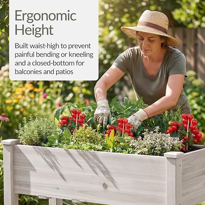 Best Choice Products 48x24x30in Raised Garden Bed, Elevated Wood Planter Box Stand for Backyard, Patio, Balcony w/Bed Liner, 200lb Capacity - White
