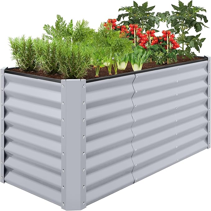 Best Choice Products 4x2x2ft Outdoor Metal Raised Garden Bed, Deep Root Box Planter for Vegetables, Flowers, Herbs, 119 Gallon Capacity, 100% Non Toxic Materials - Moonlight Gray