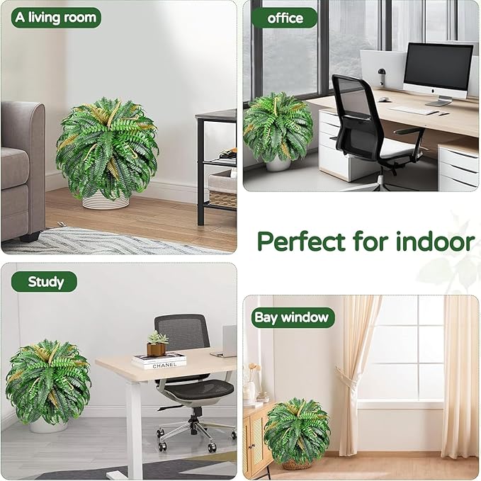 Set of 2 Large Autumn 88 Leaves Artificial Ferns for Outdoors Look Real, Fake Faux Boston Ferns for Outdoor Planter Realistic UV Resistant Artificial Fake Plants for Porch Patio Hanging 47 inch