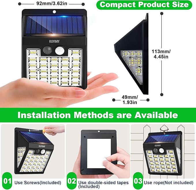 Solar Lights Outdoor, 72 LED Motion Sensor Wall Light, IP65 Waterproof and 3 Lighting Modes, Solar Powered Security Wireless Light Outside for Patio, Garden, Fence, Porch, Front Door(2 Packs)