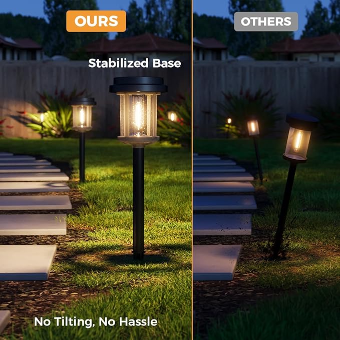 XMCOSY+ Solar Pathway Lights Outdoor, 20 LM LED Solar Garden Lights Seeded Glass, Waterproof IP65 Metal Outdoor Solar Lights for Yard Path Lawn Walkway Driveway Backyard (‎Black & Grey)
