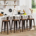 WENTMENT Bar Stools Set of 4 Counter Height Bar Stools Metal Barstools with Removable Back 26" Kitchen Bar Stools with Wooden Seat, Rusty