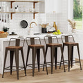 WENTMENT Industrial Rusty Bar Stools Set of 4, 24" Counter Height, Wooden Seat, Removable Back, Stackable