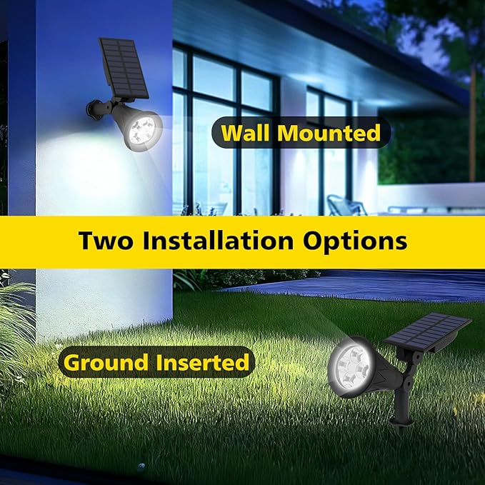 T-SUN Solar Spotlights Outdoor, 2 Pack White LED Landscape Lights, Waterproof Solar Powered Light with Auto On/Off, Adjustable Wall Lights for Yard, Garden, Patio, Driveway, Pool