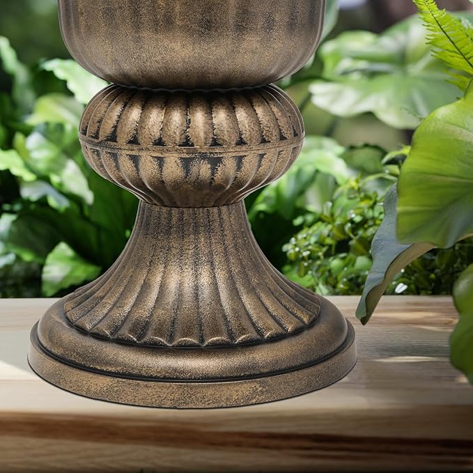 Magshion 20" Urn Planters for Outdoor Plants, Large Decorative Front Porch Planters Set of 2, Weatherproof Tall Plastic Flower Pots for Garden, Patio & Entryway Décor, Antique Brass