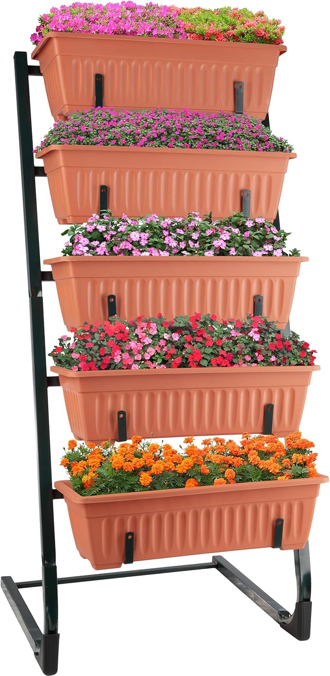 Raised Garden Beds - 5 Tier Vertical Garden Planter - Planters for Outdoor Plants - Gardening and Greenhouse Accessories by Pure Garden (Terracotta)