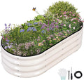 Galvanized Raised Garden Bed - 4x2x1FT Metal Planter Boxes Outdoor | Oval Steel Raised Bed Kit for Gardening with Protective Tape, Gloves for Vegetables, Flower, Herb (White)