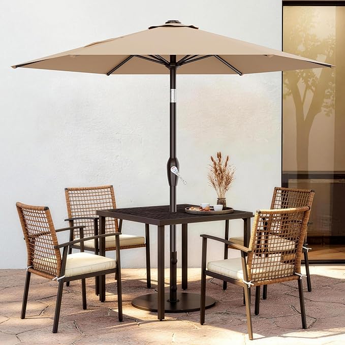 AreShark 7.5FT Patio Umbrella Table Market Umbrella with 6 Sturdy Ribs, Button Tilt/Crank, Heavy-Duty Outdoor Umbrellas for Pool, Deck, Garden and Backyard, Beige