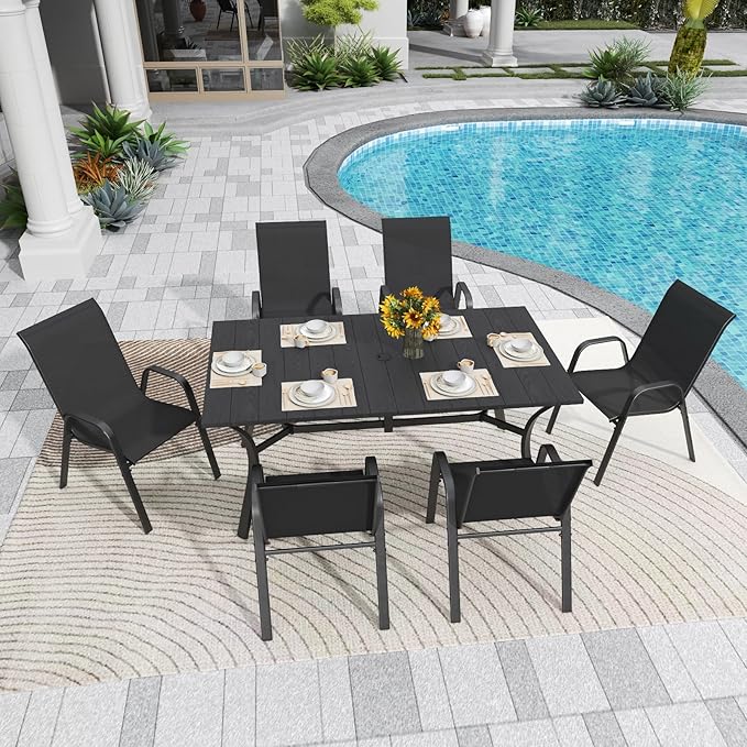 Patio Chairs Set of 8, Stackable Outdoor Dining Chairs for All Weather Textilene Fabric & Metal Frame, Outdoor Chairs Set for Backyard Deck Garden