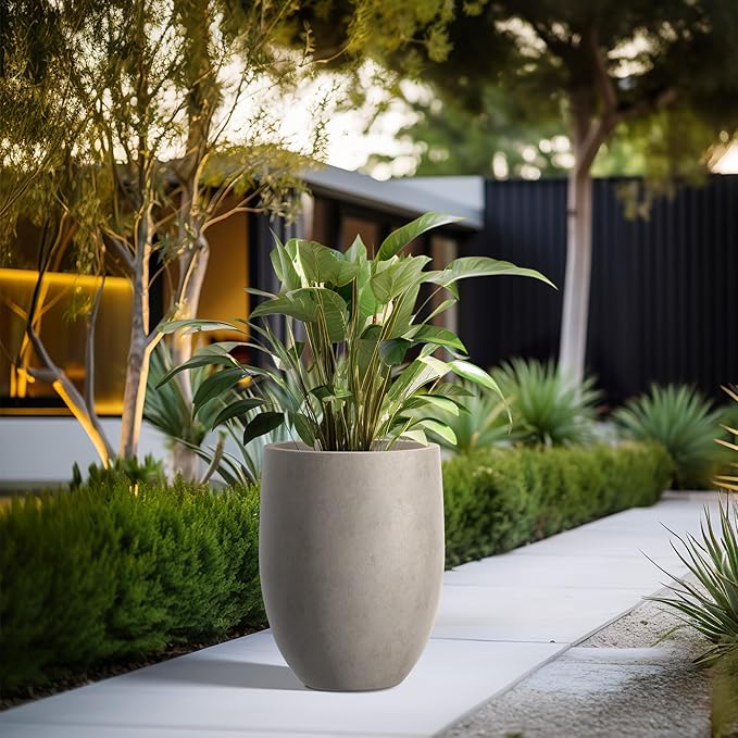 Kante 21.7 Inch Tall Concrete Planter, Large Indoor Outdoor Plant Pot with Drainage, Smooth Weathered Concrete Finish with Painted Interior, Ideal for Porch, Home, Garden, Patio