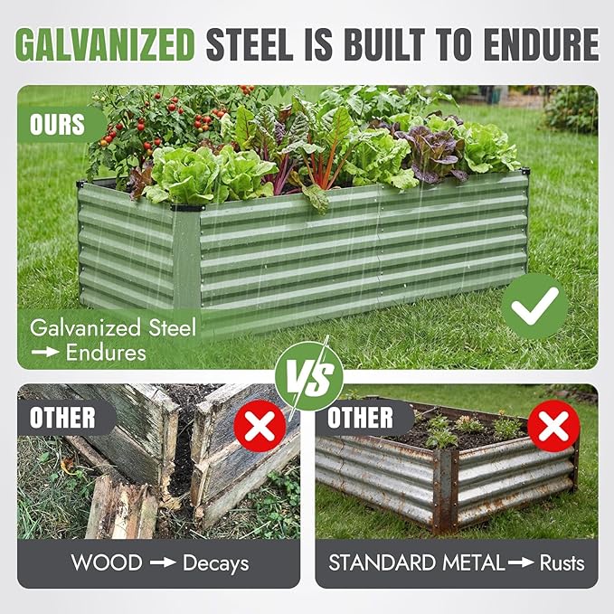 INNO STAGE 6x3x2ft Galvanized Raised Garden Bed, Raised Garden Bed Kit-Metal Planter Box Outdoor, Planting for Vegetables, Fruits, Herbs, Flowers, OliveGreen