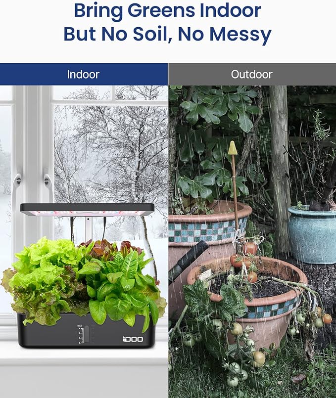 iDOO Hydroponics Growing System Kit 12Pods, Indoor Herb Garden System, with LED Grow Light, Built-in Fan, Auto-Timer, Adjustable Height Up to 11.3", for Home School, for Women Mom, for Christmas Gifts