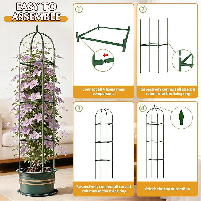 Garden Trellis for Climbing Plants, Tomato Cage, Rose, Flowers, Grape, Pea, Cucumber Trellis, Rustproof Plastic Coated Metal Plant Support for Potted Plants Indoor Outdoor - 2PC Plant Trellis