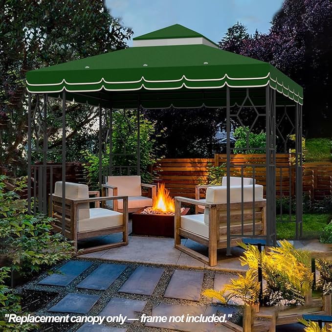 10x10 Canopy Replacement Top Double Tiered Gazebo Cover for Yard, Patio & Garden Durable Sunshade Replacement (Green with lace)