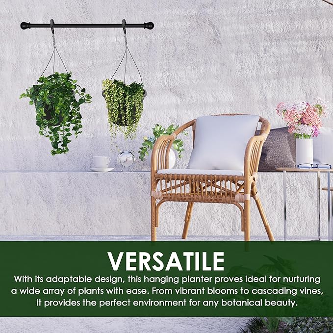 10in Euro Hanging Planters for Indoor Plants 2 Pieces 10inch Hanging Planter with (2) 40cm Hooks, Self Watering Indoor Outdoor Hanging Pots with Drainage Holes and Removable Drip Tray