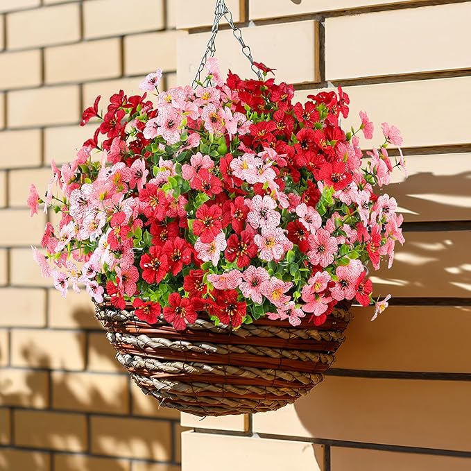 AGIRL 16 Bundles Artificial Flowers for Outdoor,No Fade Fake Plastic Flowers Faux Plants for Hanging Planters Decoration Indoor Outside Garden Porch Window Box Home Wedding