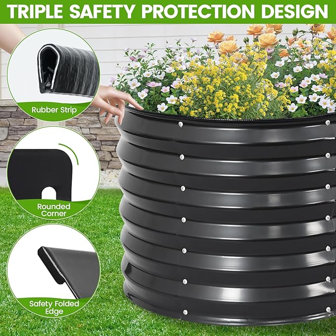 Galvanized Raised Garden Bed Outdoor |17'' Tall Planter Box Outdoor for Deep Root Plants | 2Pcs Raised Bed Kit for Gardening with Rubber Strip for Vegetables Flowers Fruits (Darkgrey, 4x2x1.4FT)