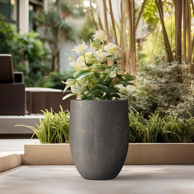Kante Tall Concrete Planter, 21.7-Inch Height Antique Bronze Large Indoor Outdoor Plant Pot with Drainage Hole for Patio Garden Home, Modern Decor for Flowers and Tree