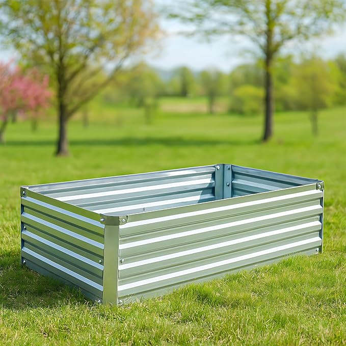 2 Pack 4x2x1FT Galvanized Raised Garden Bed Kit, Outdoor Metal Planter Box for Vegetables, Bottomless Rectangular Gardening Bed with Support Rods, Tool-Free Assembly, Gray