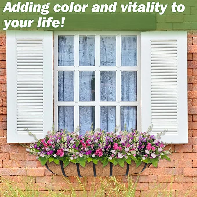 ZeeDix 4 Pack 24 Inch Railing Planter Box, Metal Window Boxes with Coco Liners for Railing, Hanging Flower Boxes for Deck Porch Balcony & Fence Outdoor Indoor Lawn