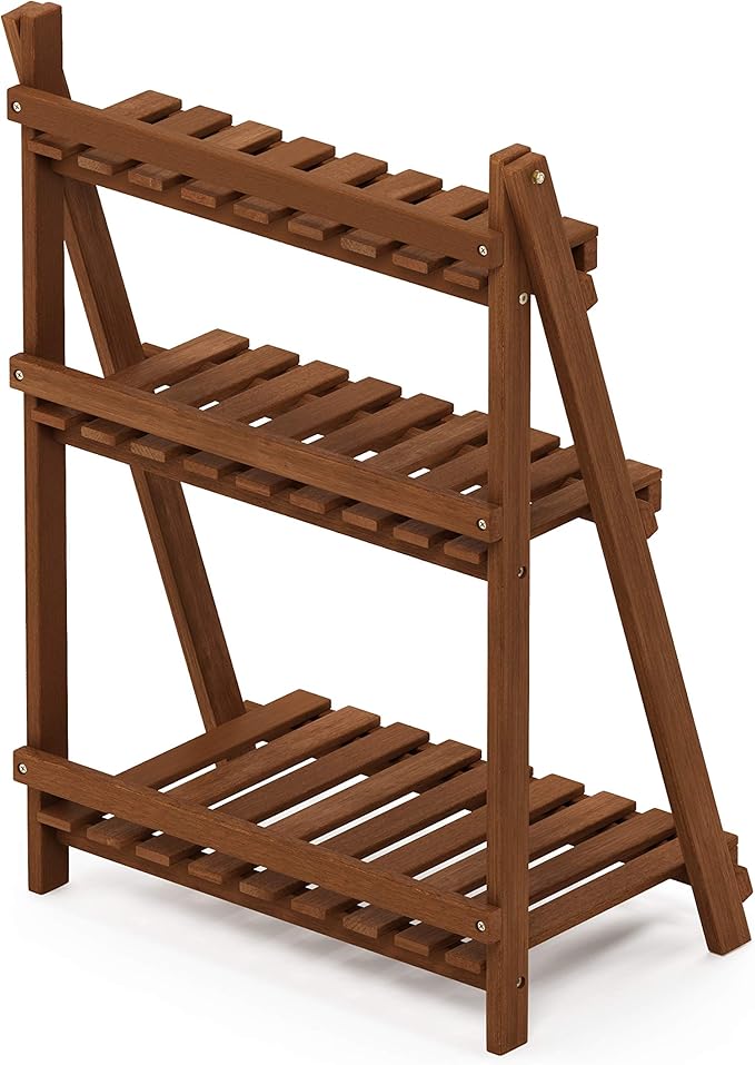 Furinno FG18452 Tioman Hardwood Patio Furniture Outdoor 3-Tier Flower Rack, Natural