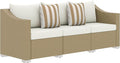 Outsunny 3 Seater Patio Sofa, Wicker Sofa with Cushions, Outdoor Furniture Rattan Couch with 2 Throw Pillows, Deep Seating, for Garden, Backyard, Porch, Cream White