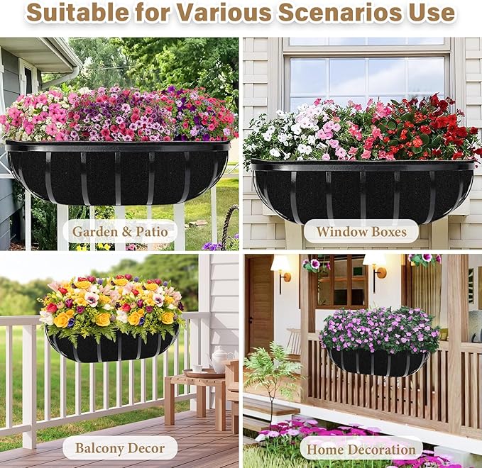 Riare 4 Pack 30 Inch Black Felt Window Box Liners- Fabric Trough Planter Basket Liners Replacement, Non-Woven Hanging Plant Liner for Wall Hanging Basket, Garden Fence Railing (Avoid Bird Nesting)