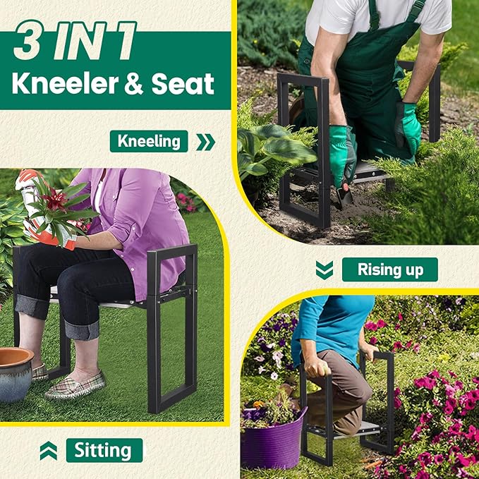 Garden Kneeler and Seat Heavy Duty - 12.7" Wide Garden Kneeling Bench Stool with Handles, Folding Knee Seat Chair Gardening Gifts for Seniors Women Men Gardeners Pain-Free Weeding Planting