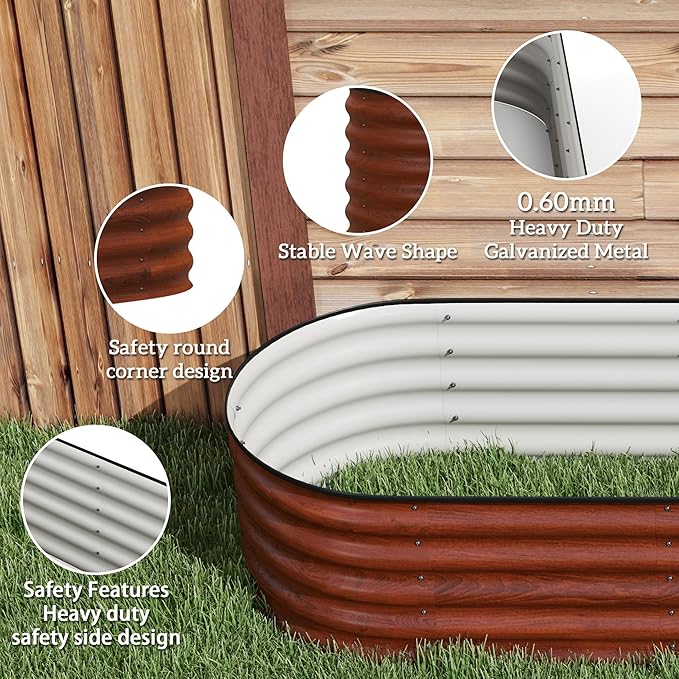 Outsunny 8' x 2' x 1.4' Galvanized Raised Garden Bed Kit, Outdoor Metal Elevated Planter Box with Safety Edging, Easy DIY Stock Tank for Growing Flowers, Herbs & Vegetables, Brown