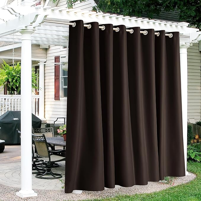 RYB HOME Patio Curtains Outdoor - Waterproof Privacy Curtain Thermal Isulated Blackout Solar Drapes for Porch Arbor Outdoor Shower, Wide 150 x Long 84, 1 Pc, Brown