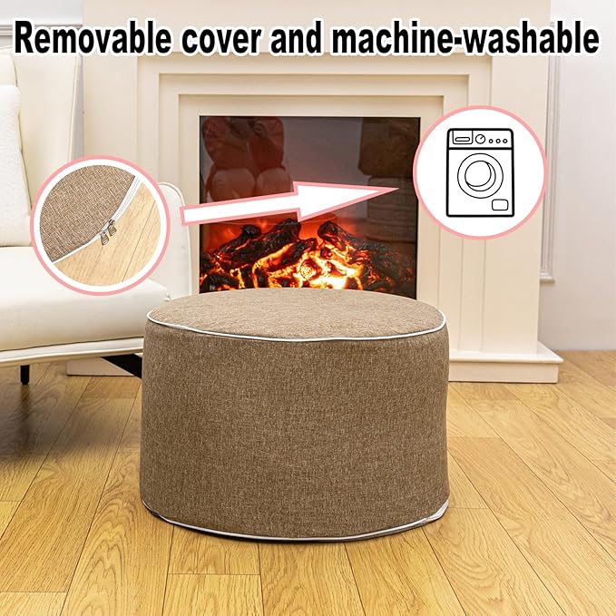 Outdoor Ottoman Outdoor Ottomans for Patio 19x12 Inches Modern Lightweight Foam Stuffed Pouf Outdoor Footstool Footrest Foot Stool Waterproof (Coffee)
