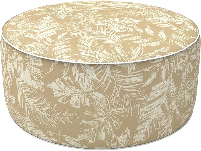 LVTXIII Inflatable Stool Ottoman Footrest with Handle, Decorative Fade-Resistant Foot Stool, Indoor or Outdoor Pouf for Home Garden and Camping Use, 21x21x9, Tropical Leaf Oat