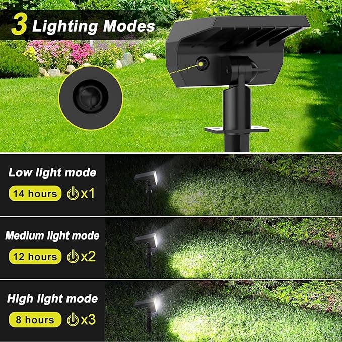 Solar Spot Lights Outdoor Waterproof IP65, [6 Pack/52 LED] 2-in-1 Solar Landscaping Spotlights, 3 Lighting Modes Solar Powered Garden Flood Light for Patio Pathway Driveway Yard Pool (Cool White)