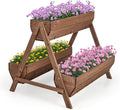 Giantex Vertical Raised Garden Bed, 3 Large Wood Planter Boxes for Flower Vegetable Fruit Herb, Freestanding Planter with Drain Holes, Elevated Raised Beds for Indoor Outdoor Lawn Patio Yard, Brown