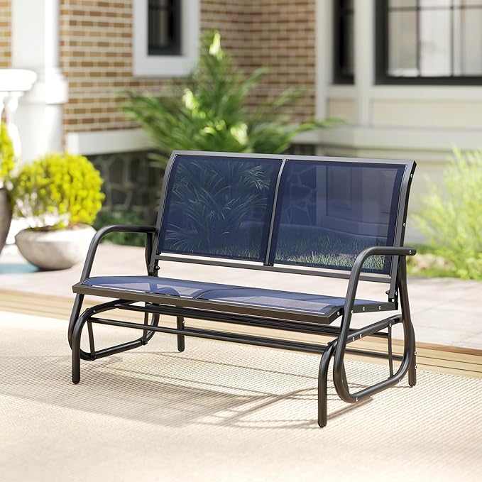 Outsunny 2-Person Outdoor Glider Bench, Patio Double Swing Rocking Chair Loveseat w/Powder Coated Steel Frame for Backyard Garden Porch, Dark Blue