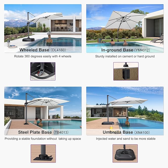 PURPLE LEAF 8' X 8' Patio Umbrella for Pool 7' High Offset Outdoor Cantilever Umbrella Swimming Pool Umbrella with 360°Rotation for Poolside White