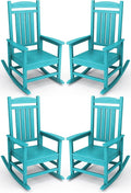 KINGYES HDPE Outdoor Rocking Chair Set of 4, All-Weather Poly Patio Rocking Chairs with 330lbs Support for Adults, Aruba Blue