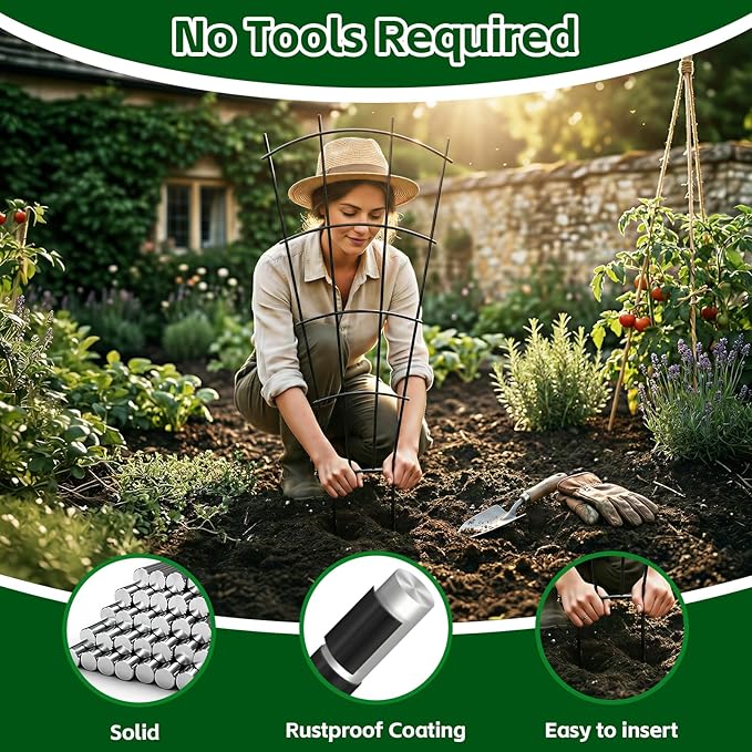 4 Pack 43'' Indoor Plant Trellis for Potted Plants Climbing Outdoor Metal Garden Trellis Houseplants Flowers Vine Ivy,Fan Shape, Black