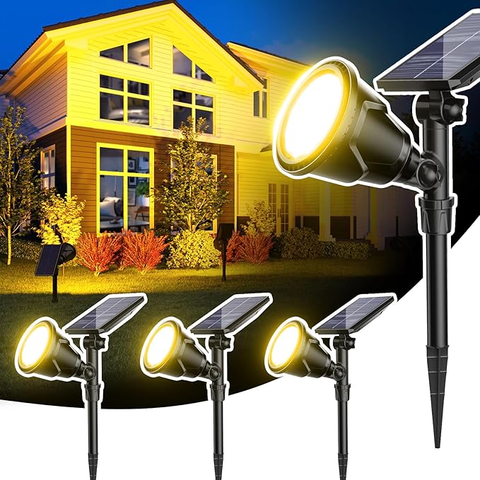 ROSHWEY Outdoor Solar Lights, 600LM Solar Garden Lights Waterproof Solar Spot Lights for Yard Backyard Patio Pond Garage (Warm White, 4Pack)