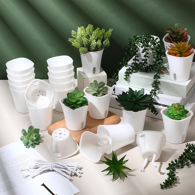 20 Pcs 3 Inch Self Watering Pots Self Watering Planters for Indoor Planters Plastic Garden Flower Pots with Level Indicator Vents for Herbs